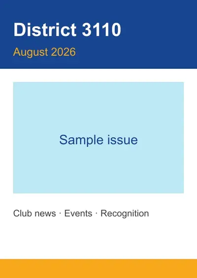 Cover of District 3110 News – August 2026 (sample)